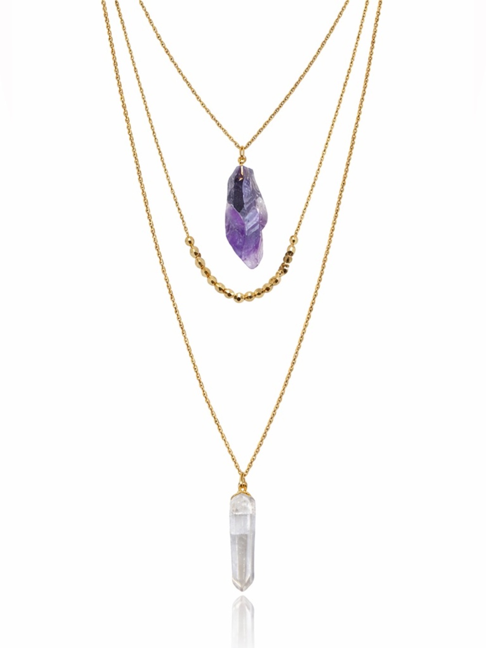 3 Layer Semi Precious Purple Crystal Necklace